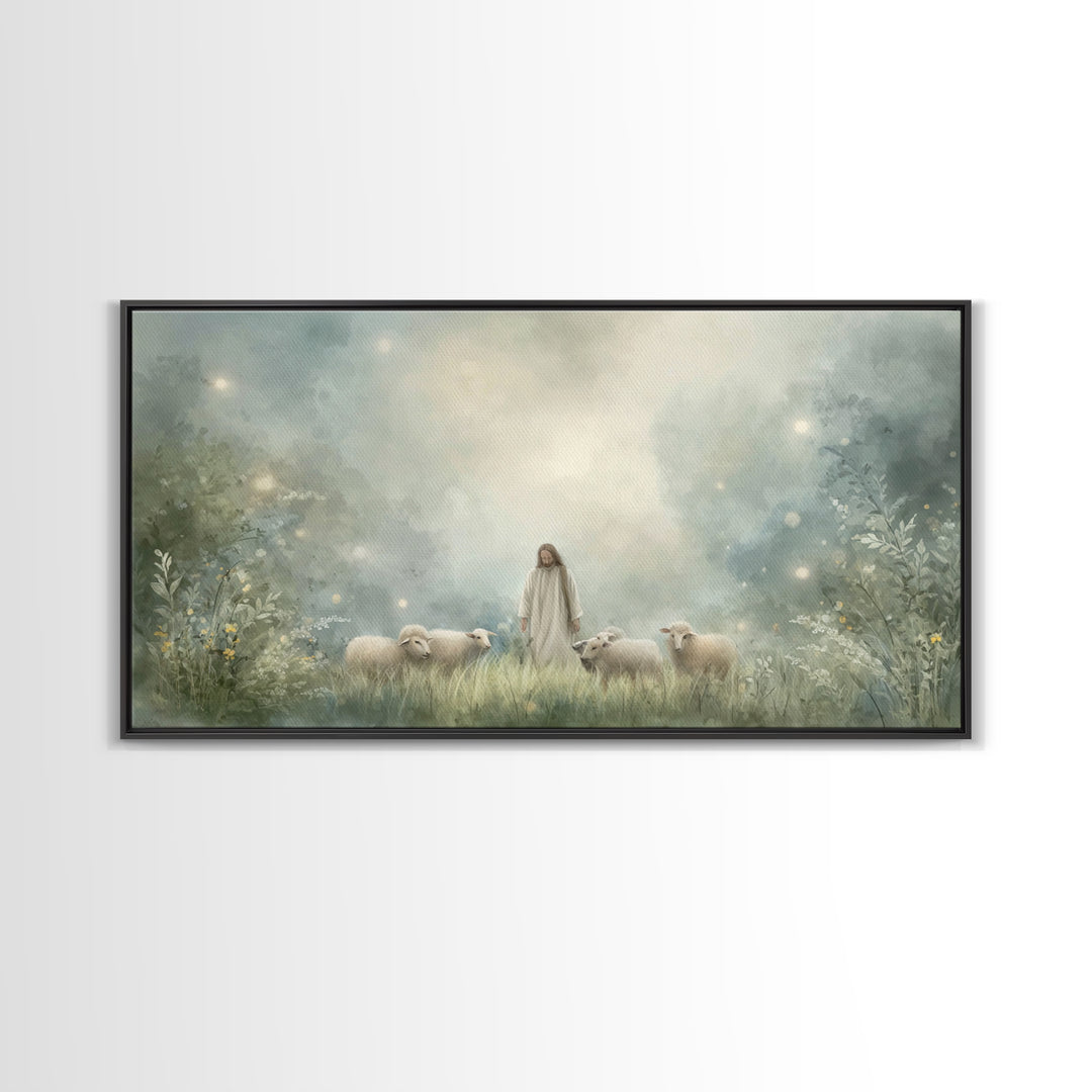 Gentle Shepherd – Framed Canvas Print – Christian Art Canvas – Jesus Wall Art – Modern Christian Art – Christian Painting – Christian Decor