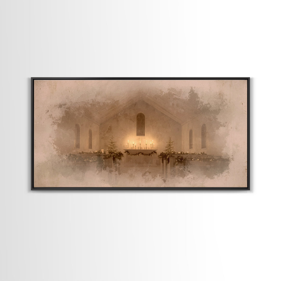 Sacred Hearth | Framed Canvas Print | Christian Art Canvas | Christmas Art Work | Christian Christmas Decor | Christian Art Gift | Moody Ch