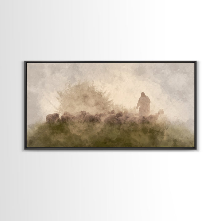 Silent Meadow Light, Framed Canvas Print, Christian Art Canvas, Christian Wall Art, Jesus Painting, Moody Christian Art, Christmas Art Prin