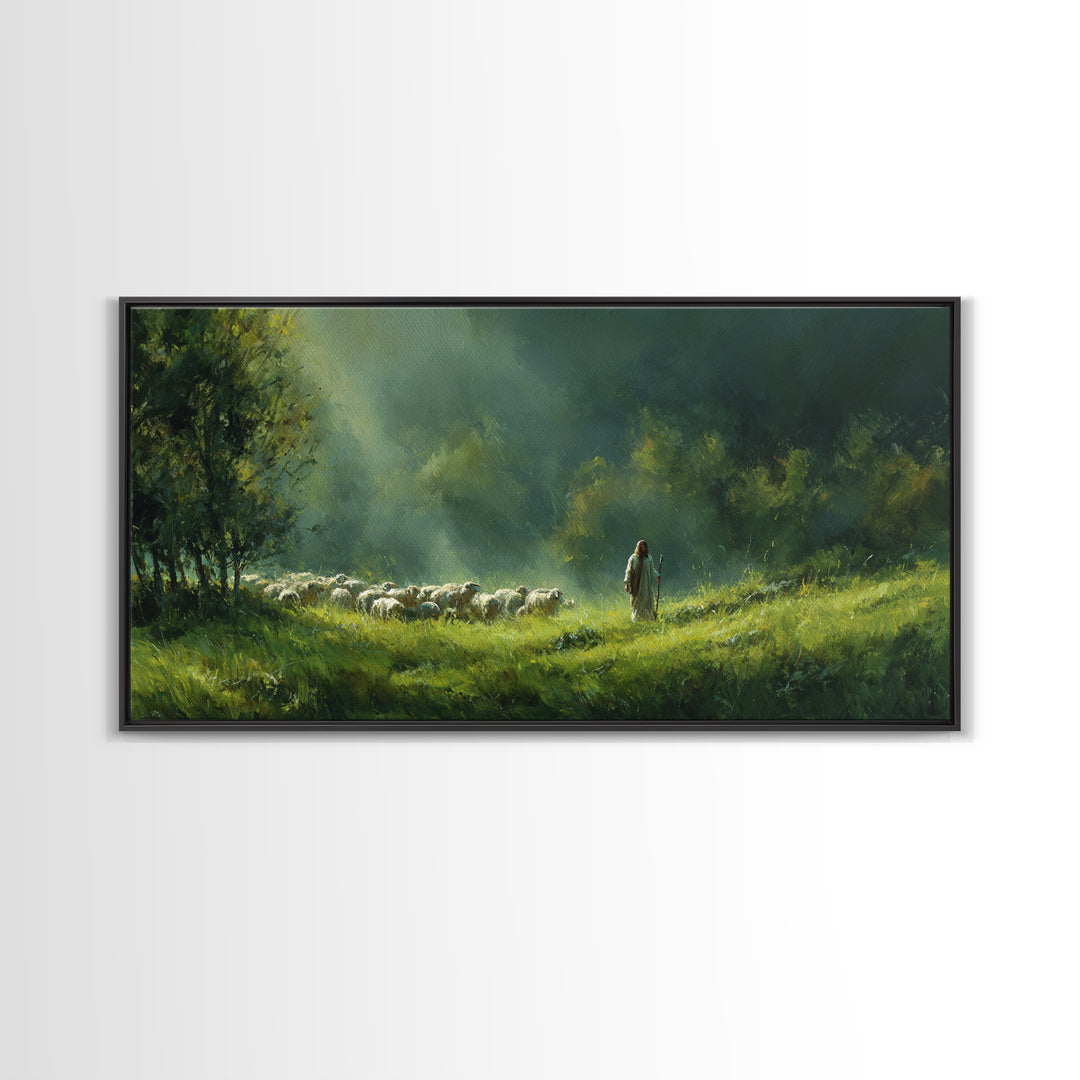 Guiding Forest Light, Framed Canvas Print, Jesus Painting, Christian Wall Art, Christian Art Canvas, Large Christian Painting, Subtle Chris