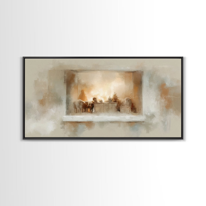 Nativity Window Glow – Framed Canvas Print – Christmas Art – Christian Christmas Decor – Christian Wall Art – Jesus Christmas Art – Christm