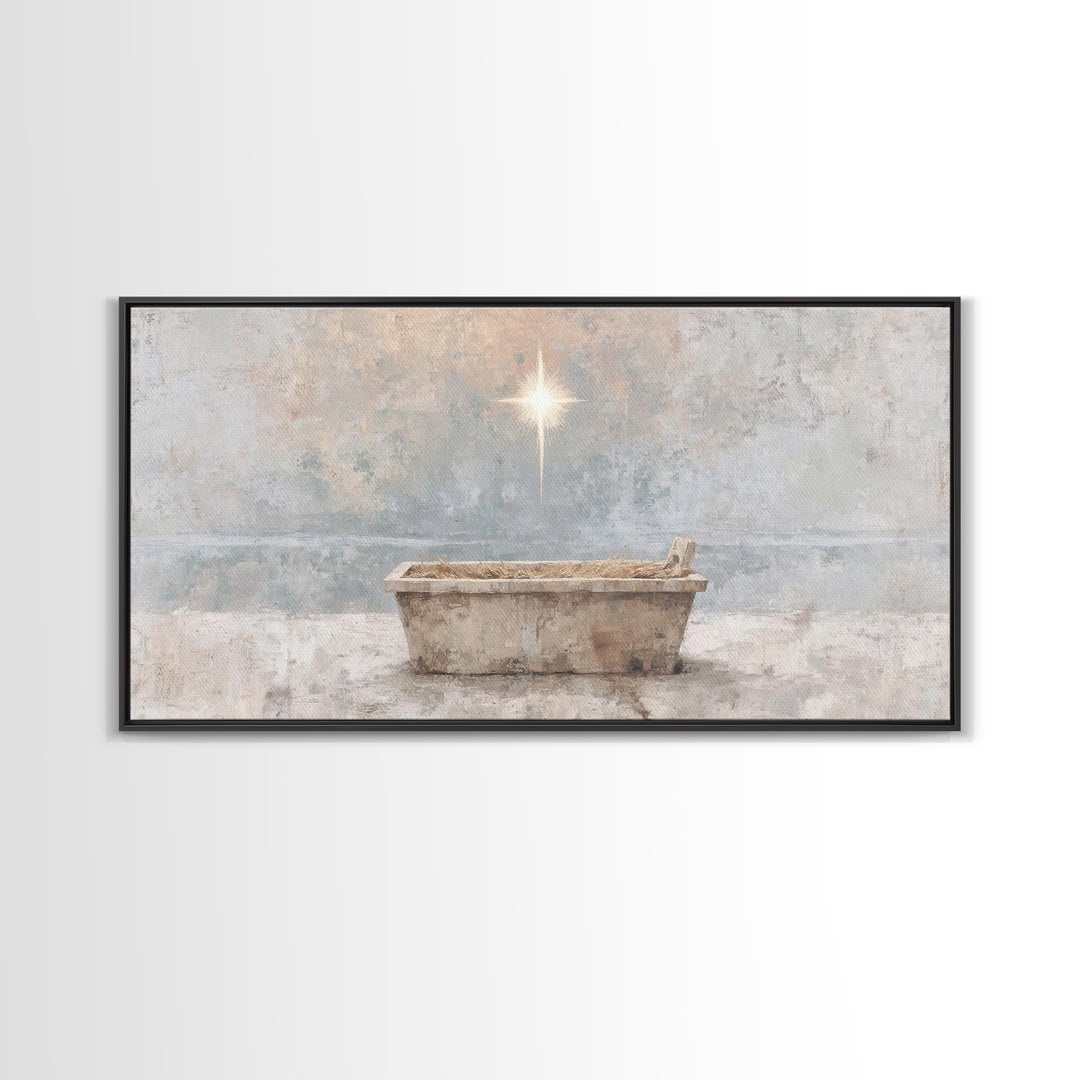 Manger Peace | Framed Canvas Print | Christian Christmas Art | Christian Wall Art | Jesus Painting | Christian Art Canvas | Christian Decor