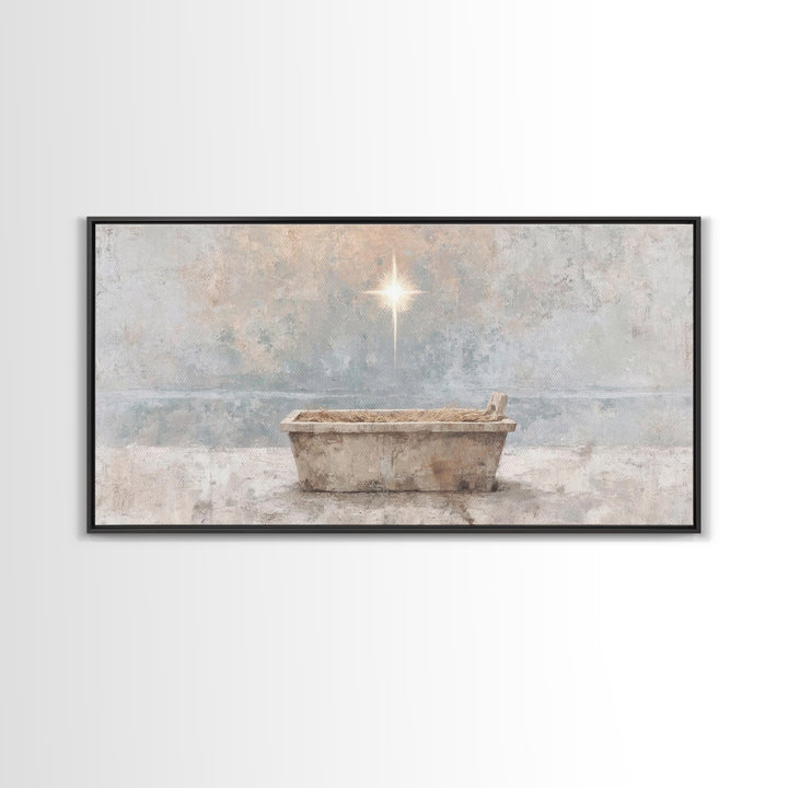 Manger Peace | Framed Canvas Print | Christian Christmas Art | Christian Wall Art | Jesus Painting | Christian Art Canvas | Christian Decor