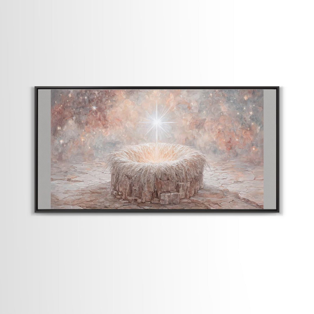 Celestial Cradle | Framed Canvas Print | Christian Christmas Art | Christian Decor | Christian Art Canvas | Christian Wall Art | Jesus Pain