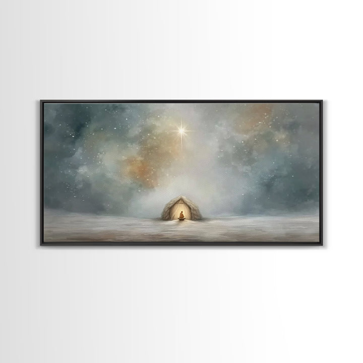 Divine Arrival | Framed Canvas Print | Christian Art Canvas | Christian Wall Art | Jesus Painting | Christian Christmas Art | Christian Dec