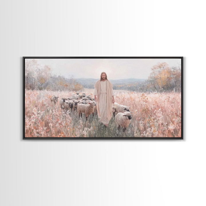 Pasture Of Grace – Framed Canvas Print – Jesus Painting – Christian Art Canvas – Christian Wall Art – Christian Art – Christian Gift