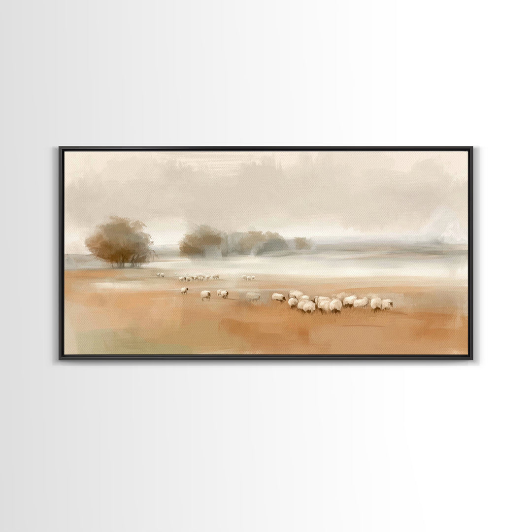 Pastoral Dawn – Framed Canvas Print – Christian Wall Art – Christian Art Canvas – Jesus Painting – Christian Christmas Art