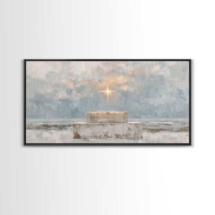 Sacred Nativity Light – Framed Canvas Print – Christian Art Canvas – Christmas Art – Christian Wall Art – Christian Christmas Art – Christi