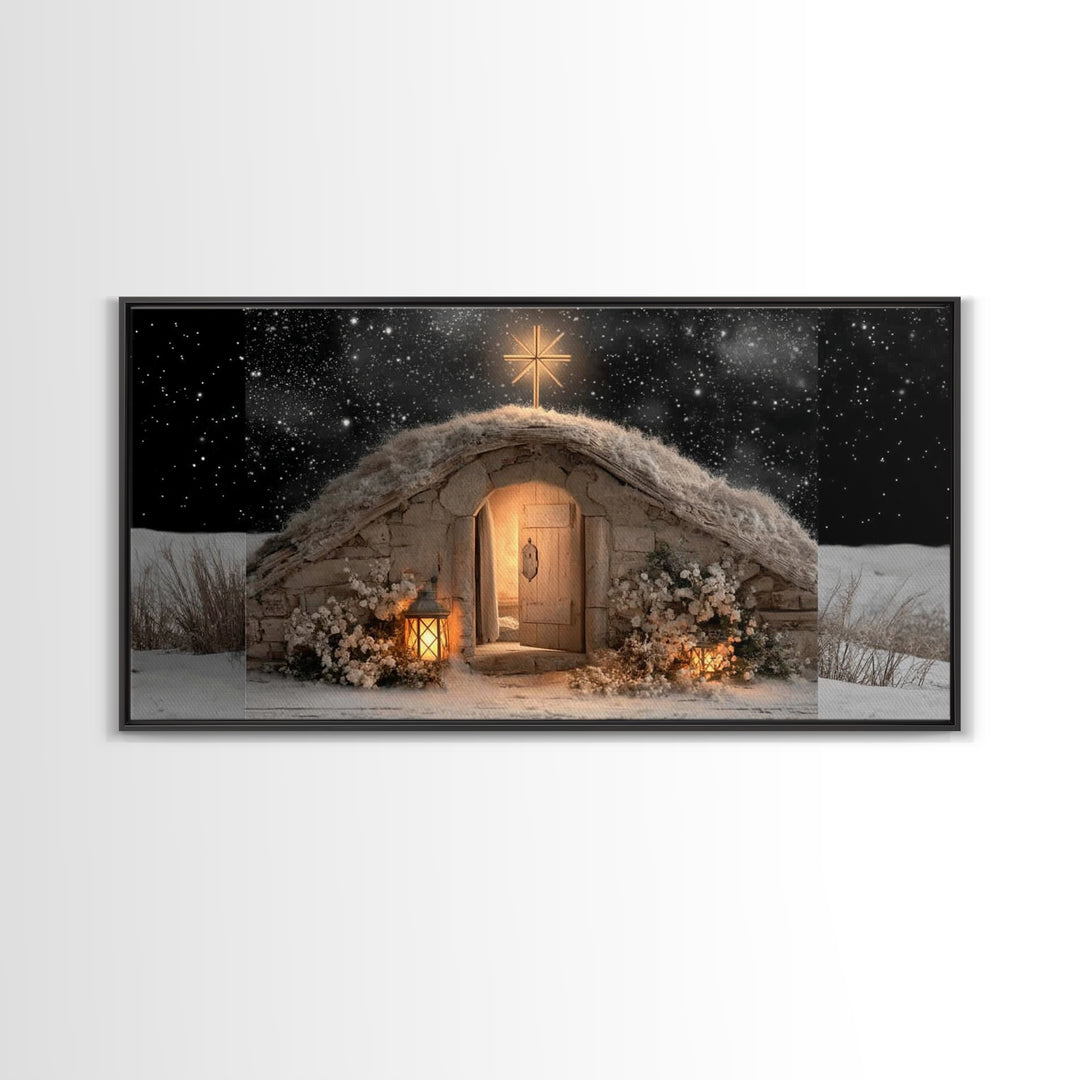 Sacred Stable Glow | Framed Canvas Print | Christian Christmas Art | Christian Art Canvas | Christmas Art | Christian Art | Christian Wall