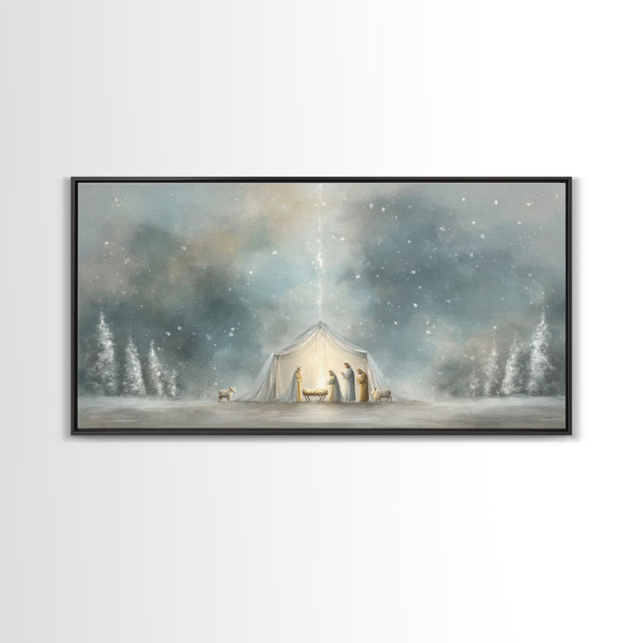 Adoration In Light, Framed Canvas Print, Christian Art Canvas, Christian Christmas Art, Christian Art, Christian Wall Art, Christmas Art