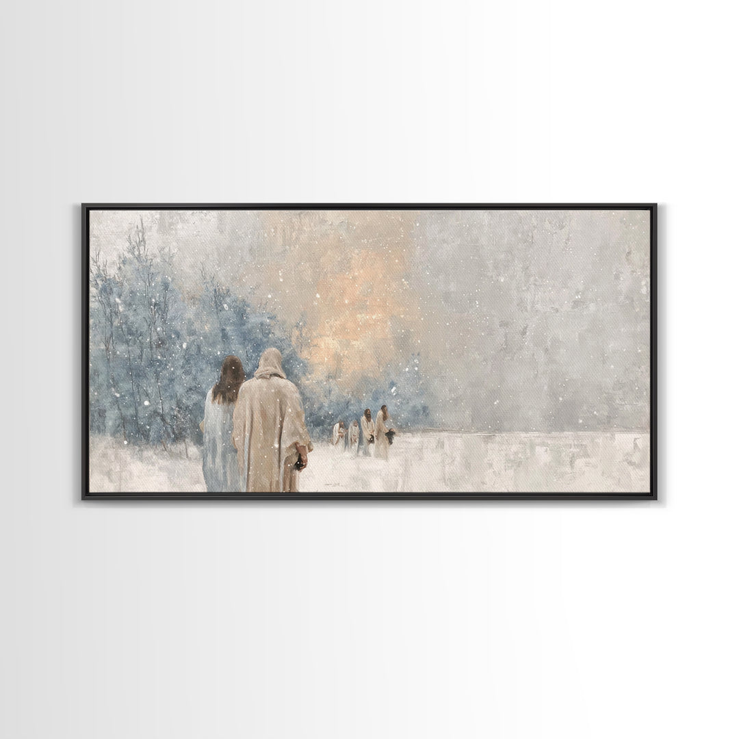 Winter Pilgrims – Framed Canvas Print – Christian Wall Art – Christian Art Canvas – Jesus Painting – Christian Christmas Art – Christian De