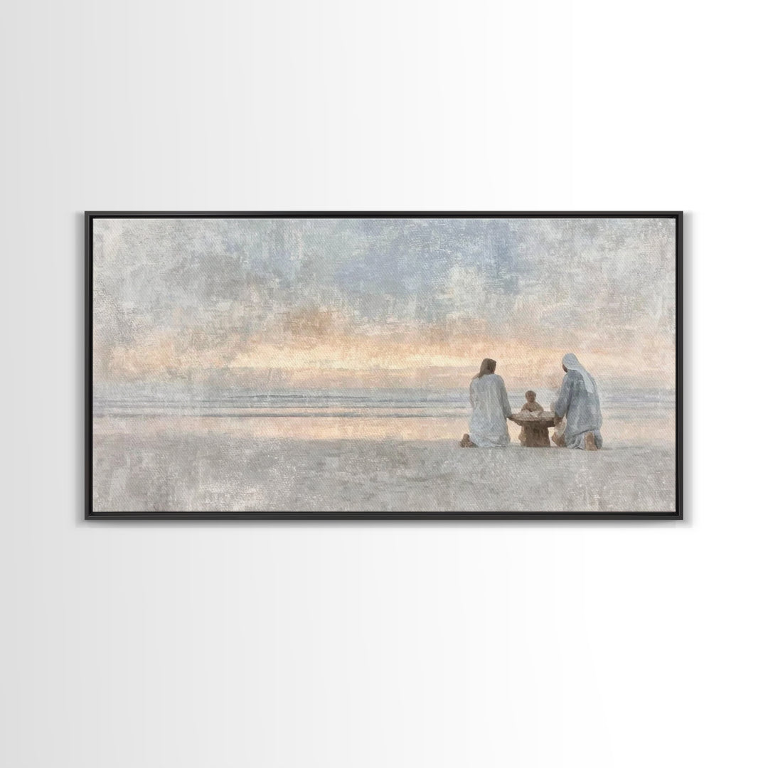 Sandy Nativity – Framed Canvas Print – Christian Art Canvas – Christmas Wall Art – Christian Christmas Art – Christian Decor For Home – Chr