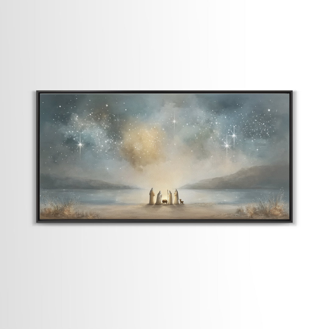 Shoreline Miracle – Framed Canvas Print – Christian Wall Art – Christian Art Print – Jesus Christmas Art – Christmas Art Framed – Christian