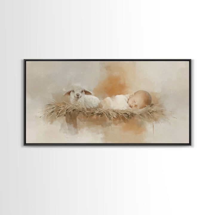 Heaven’s Lamb – Framed Canvas Print – Christian Art Canvas – Christian Wall Art – Christian Christmas Art – Jesus Painting – Christian Art