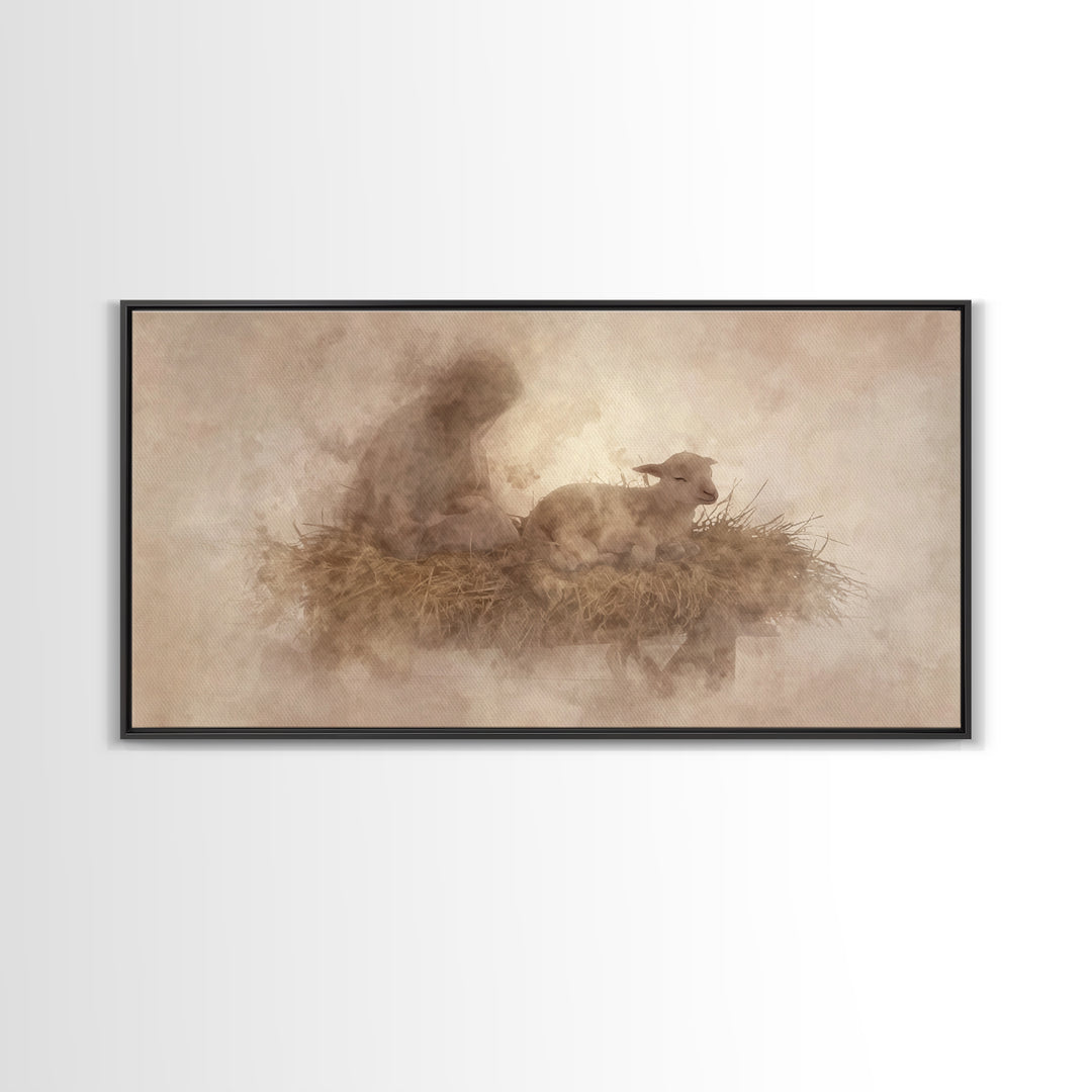 Lamb of Peace – Framed Canvas Print – Christian Wall Art – Christian Art Canvas – Christian Christmas Art – Jesus Painting – Christian Deco