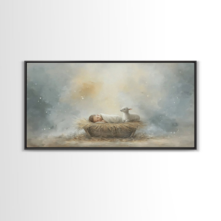 Heaven’s Quiet – Framed Canvas Print – Christian Christmas Art – Christian Wall Art – Christian Art Print – Jesus Painting – Christmas Art