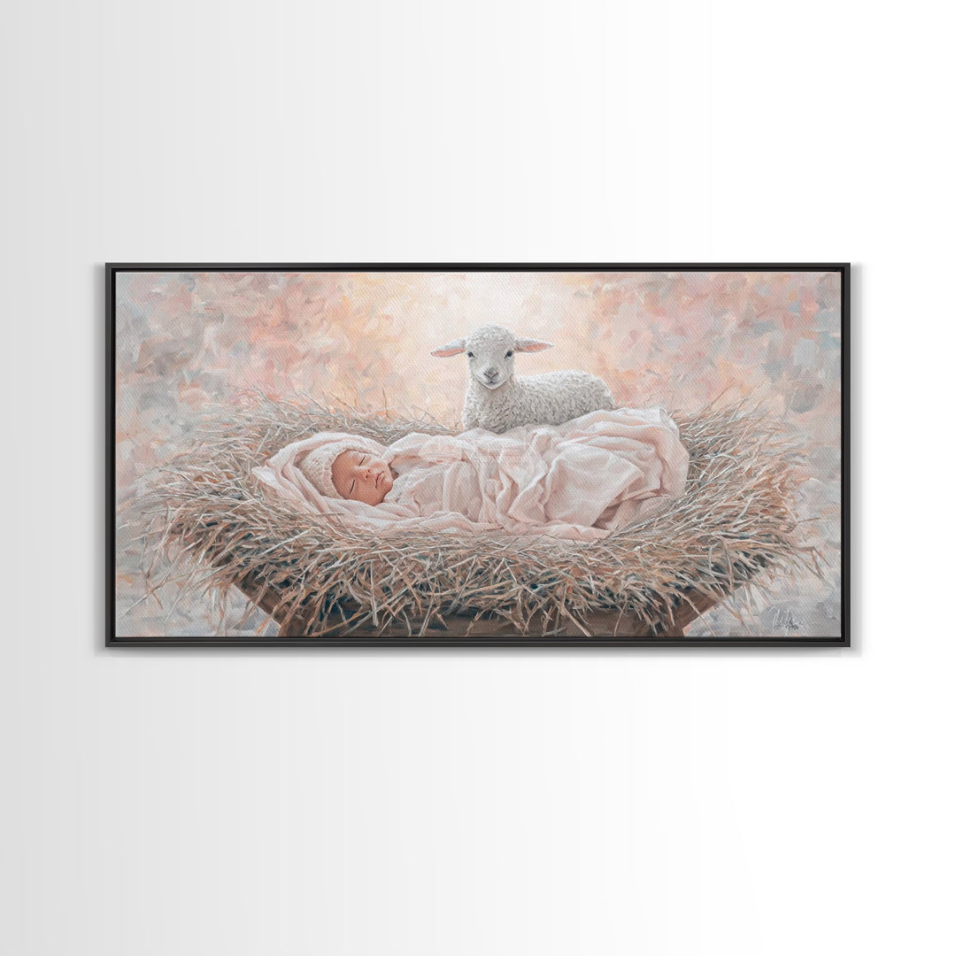 Manger Blessing – Framed Canvas Print – Christian Paintings – Christian Art Canvas – Christmas Wall Art – Christian Christmas Art – Jesus P