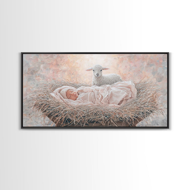 Manger Blessing – Framed Canvas Print – Christian Paintings – Christian Art Canvas – Christmas Wall Art – Christian Christmas Art – Jesus P