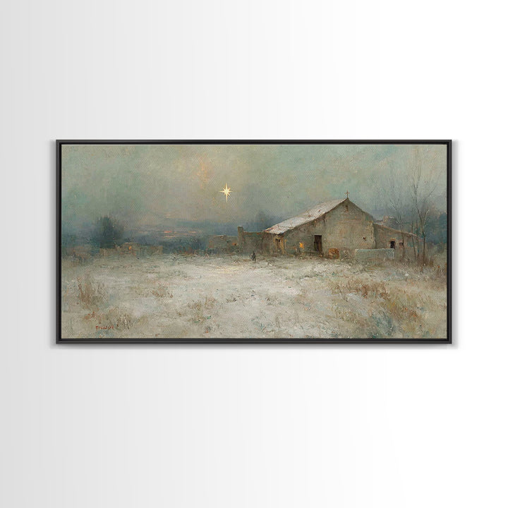 Winter Bethlehem – Framed Canvas Print – Christmas Art Prints – Christian Wall Art – Christian Christmas Art – Vintage Christian Art – Chri