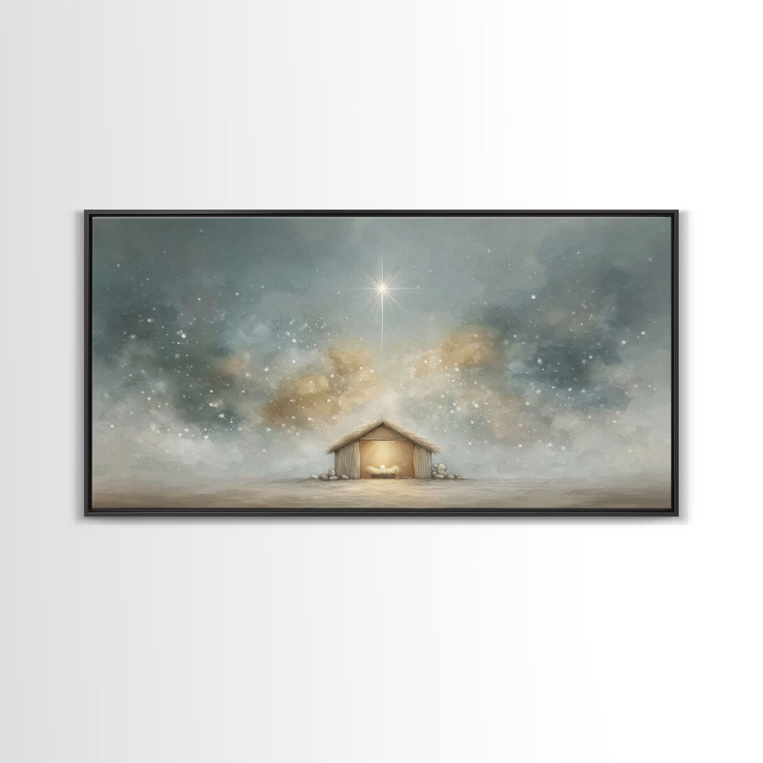 Manger Glory – Framed Canvas Print – Christmas Canvas Wall Art – Christian Christmas Art – Christian Art Print – Christian Wall Art – Frame