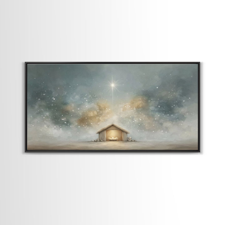 Manger Glory – Framed Canvas Print – Christmas Canvas Wall Art – Christian Christmas Art – Christian Art Print – Christian Wall Art – Frame