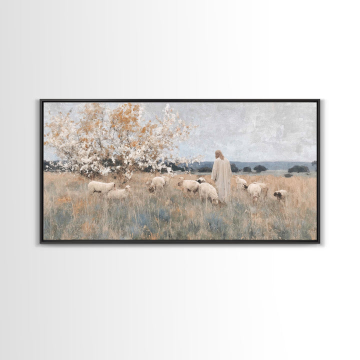 Quiet Shepherd Light, Framed Canvas Print, Christian Art Canvas, Jesus Painting, Christian Wall Art, Christmas Art Prints