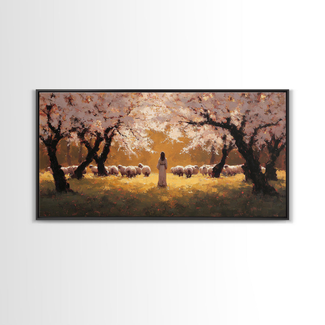 Golden Orchard Peace | Framed Canvas Print | Christian Art | Jesus Painting | Christian Christmas Art | Christian Wall Art