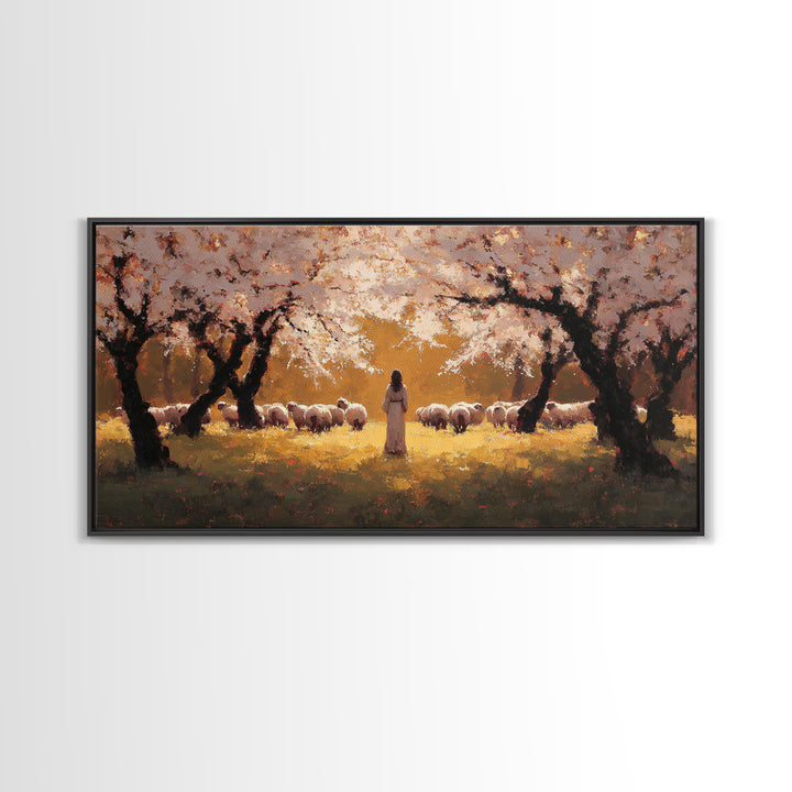 Golden Orchard Peace | Framed Canvas Print | Christian Art | Jesus Painting | Christian Christmas Art | Christian Wall Art