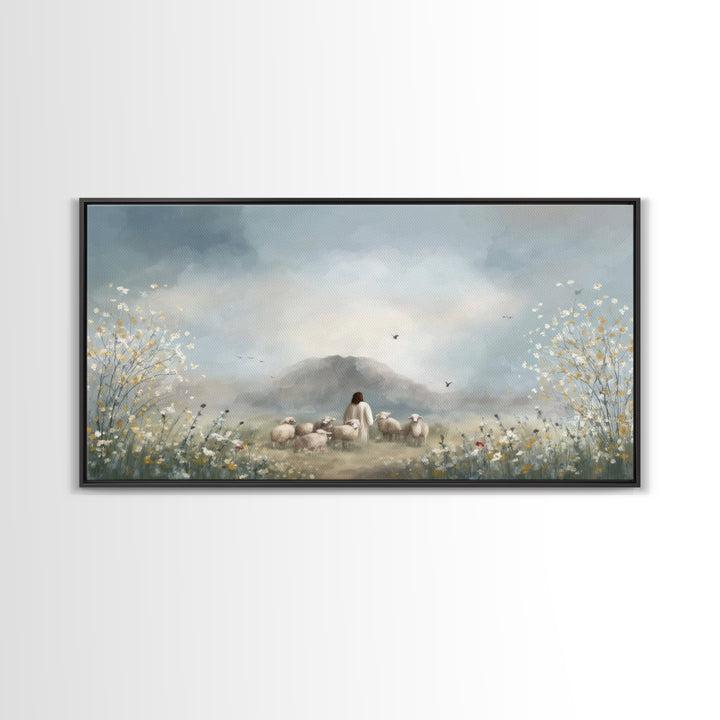 Heavenly Field Stillness, Framed Canvas Print, Christian Christmas Art, Jesus Painting, Christian Wall Art, Art Canvas