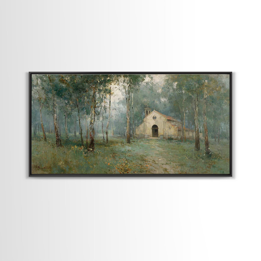 Woodland Chapel Stillness | Framed Canvas Print | Christian Art | Christian Wall Art | Christian Painting | Christian Art Canvas | Christia