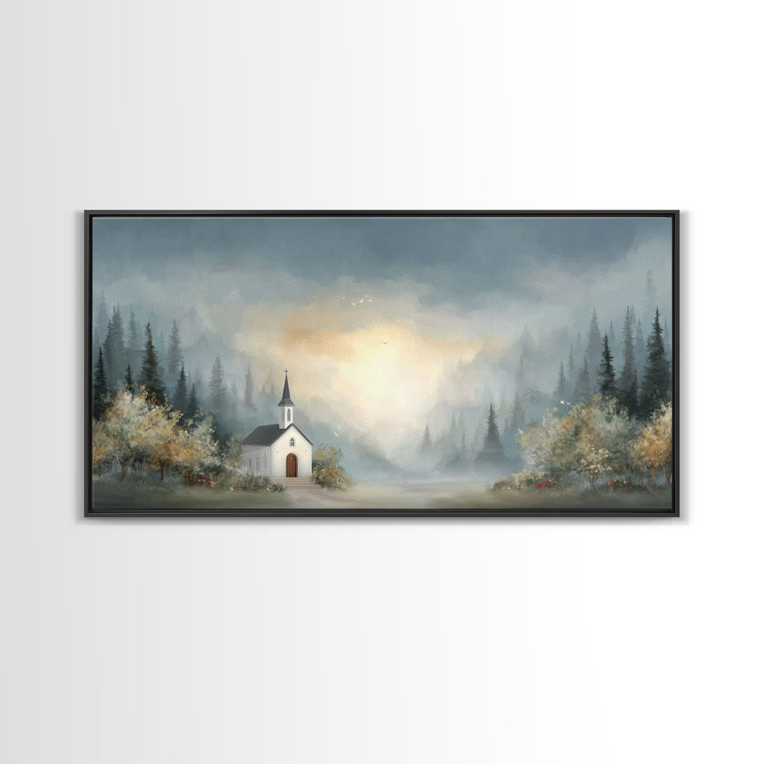 Dawn Chapel Peace – Framed Canvas Print – Christian Art – Christian Wall Art – Christian Art Canvas – Christian Gift – Christian Painting