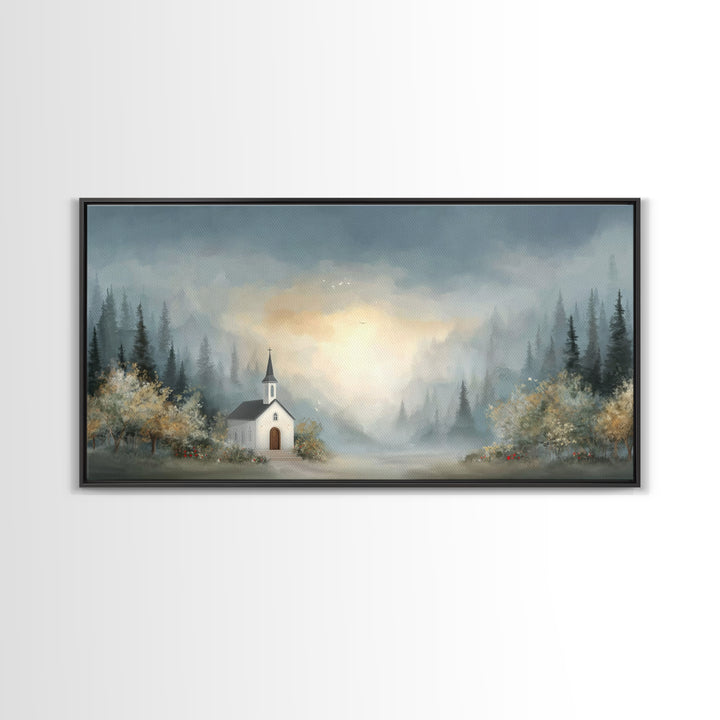 Dawn Chapel Peace – Framed Canvas Print – Christian Art – Christian Wall Art – Christian Art Canvas – Christian Gift – Christian Painting