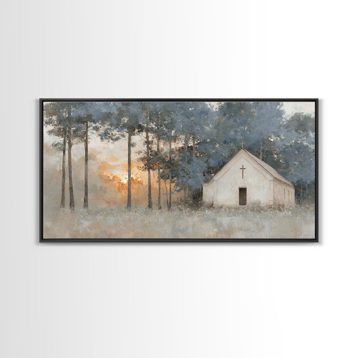 Misty Chapel Blessing, Framed Canvas Print, Christian Painting, Christian Art, Christian Wall Art, Christian Art Canvas, Christian Gift Ide