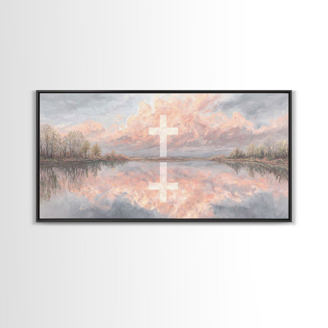 Cross Of Evening, Framed Canvas Print, Christian Art, Christian Wall Art, Christian Painting, Christian Art Canvas, Christian Christmas Art