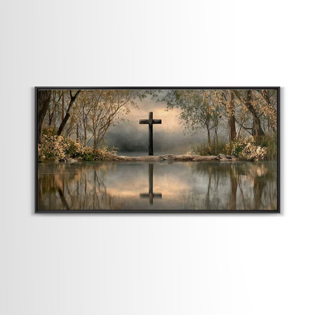 Sacred Cross Shore | Framed Canvas Print | Christian Painting | Christian Art Canvas | Christian Wall Art | Christian Art | Christian Decor