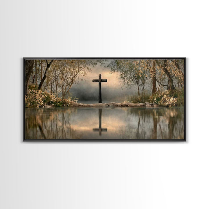 Sacred Cross Shore | Framed Canvas Print | Christian Painting | Christian Art Canvas | Christian Wall Art | Christian Art | Christian Decor