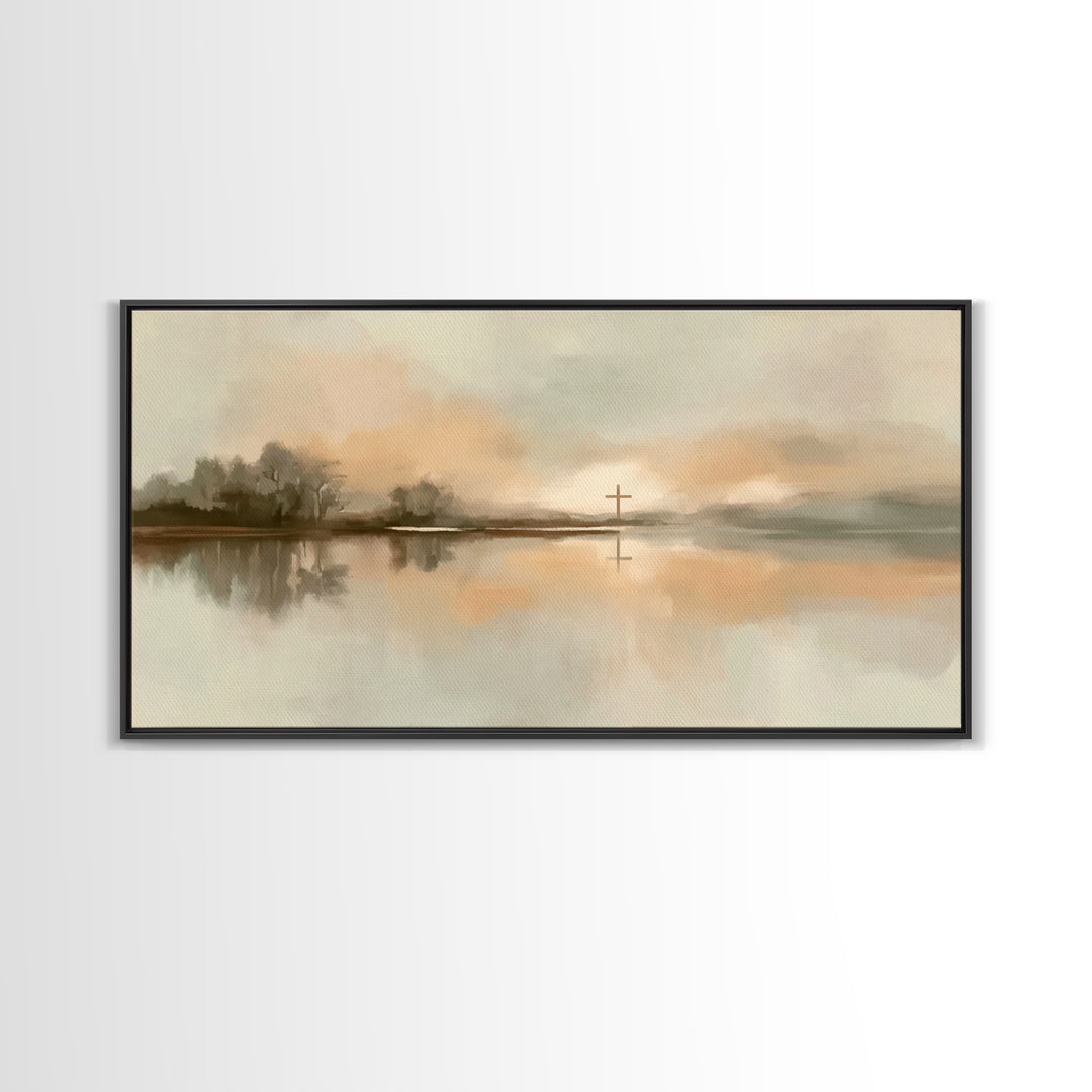 Soft Cross Horizon – Framed Canvas Print – Christian Art – Christian Art Canvas – Christian Wall Art – Christian Painting – Christian Gift