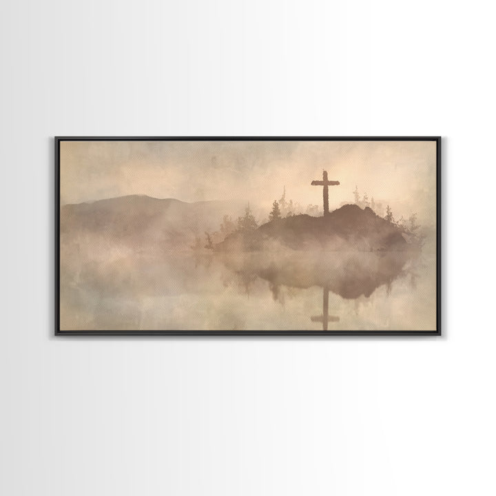 Hilltop Cross – Framed Canvas Print – Christian Wall Art – Christian Art Canvas – Jesus Painting – Christian Christmas Art – Christian Gift