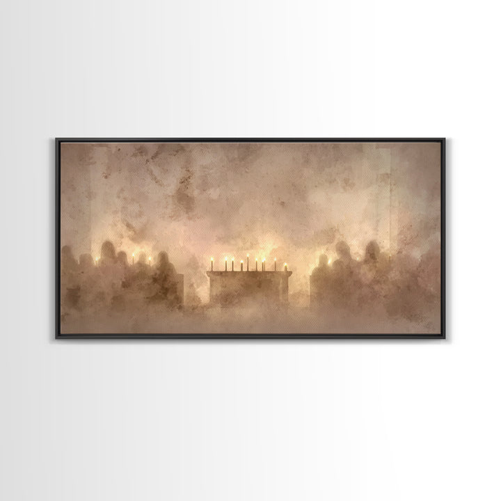 Candlelit Gathering – Framed Canvas Print – Christian Art Canvas – Christian Wall Art – Christmas Art – Jesus Christmas Art – Christian Gif