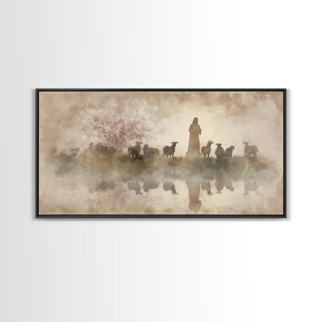 Guiding Shepherd – Framed Canvas Print – Christian Wall Art – Jesus Painting – Christian Art Canvas – Christian Christmas Art – Christian A
