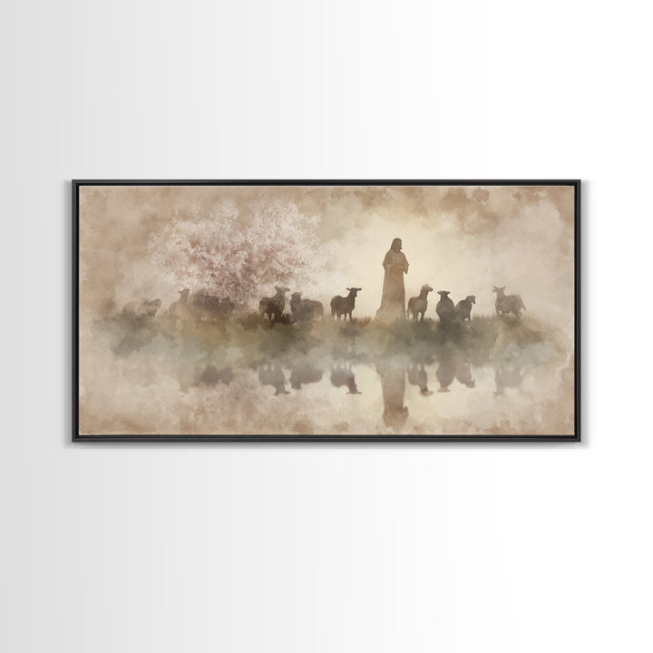 Guiding Shepherd – Framed Canvas Print – Christian Wall Art – Jesus Painting – Christian Art Canvas – Christian Christmas Art – Christian A