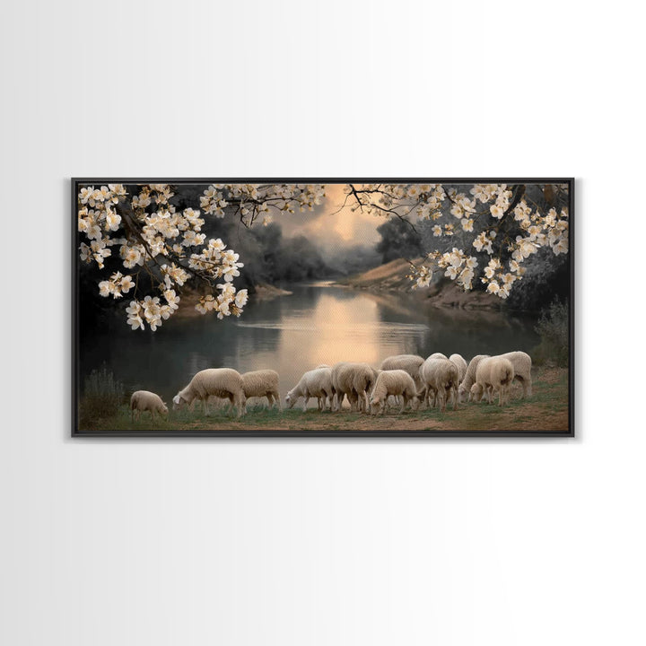 Springtime Flock – Framed Canvas Print – Christian Art Canvas – Christian Wall Art – Christian Decor For Home – Christian Painting – Christ