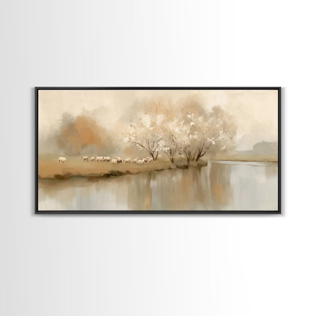 Riverside Peace – Framed Canvas Print – Christian Wall Art – Minimalist Christian Art – Christian Art Canvas – Christian Gift – Christian P