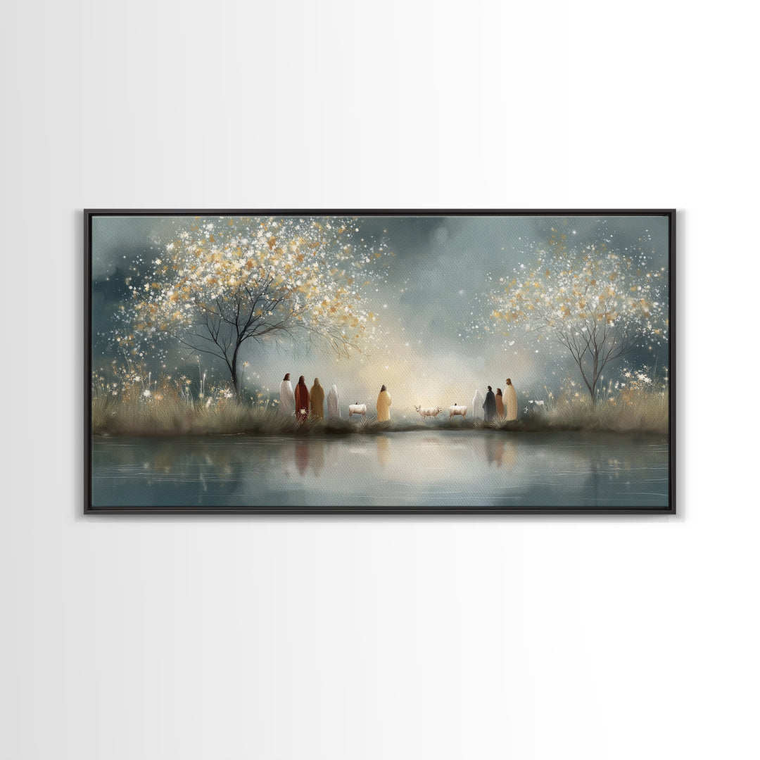 Starry Nativity – Framed Canvas Print – Christian Wall Art – Christian Art Canvas – Christian Christmas Art – Jesus Painting – Christian Ar