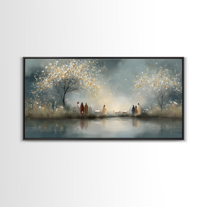 Starry Nativity – Framed Canvas Print – Christian Wall Art – Christian Art Canvas – Christian Christmas Art – Jesus Painting – Christian Ar
