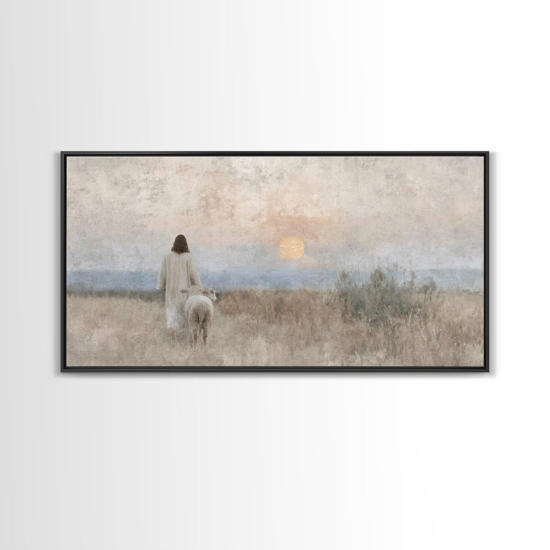 Sunset Shepherd – Framed Canvas Print – Christian Wall Art – Christian Christmas Art – Jesus Painting – Christian Art Canvas – Christian De