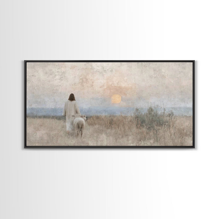 Sunset Shepherd – Framed Canvas Print – Christian Wall Art – Christian Christmas Art – Jesus Painting – Christian Art Canvas – Christian De