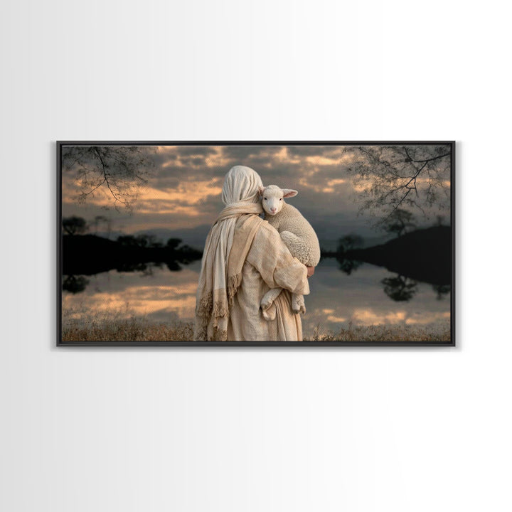 Lamb Of Comfort – Framed Canvas Print – Christian Wall Art – Jesus Painting – Christian Art Canvas – Christian Gift Ideas – Christmas Art