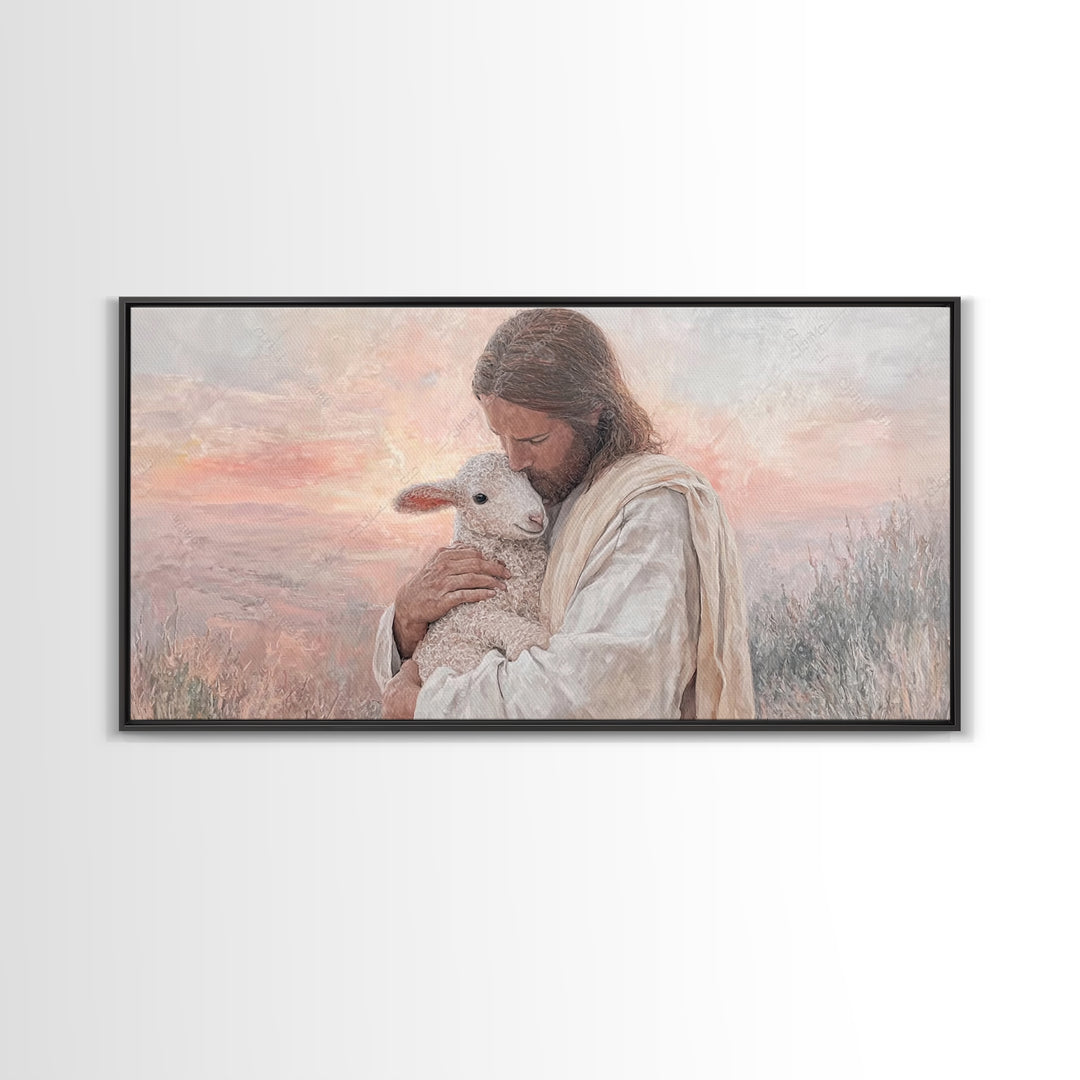 Shepherd's Embrace – Framed Canvas Print – Christian Wall Art – Jesus Painting – Christian Art Canvas – Christian Christmas Art