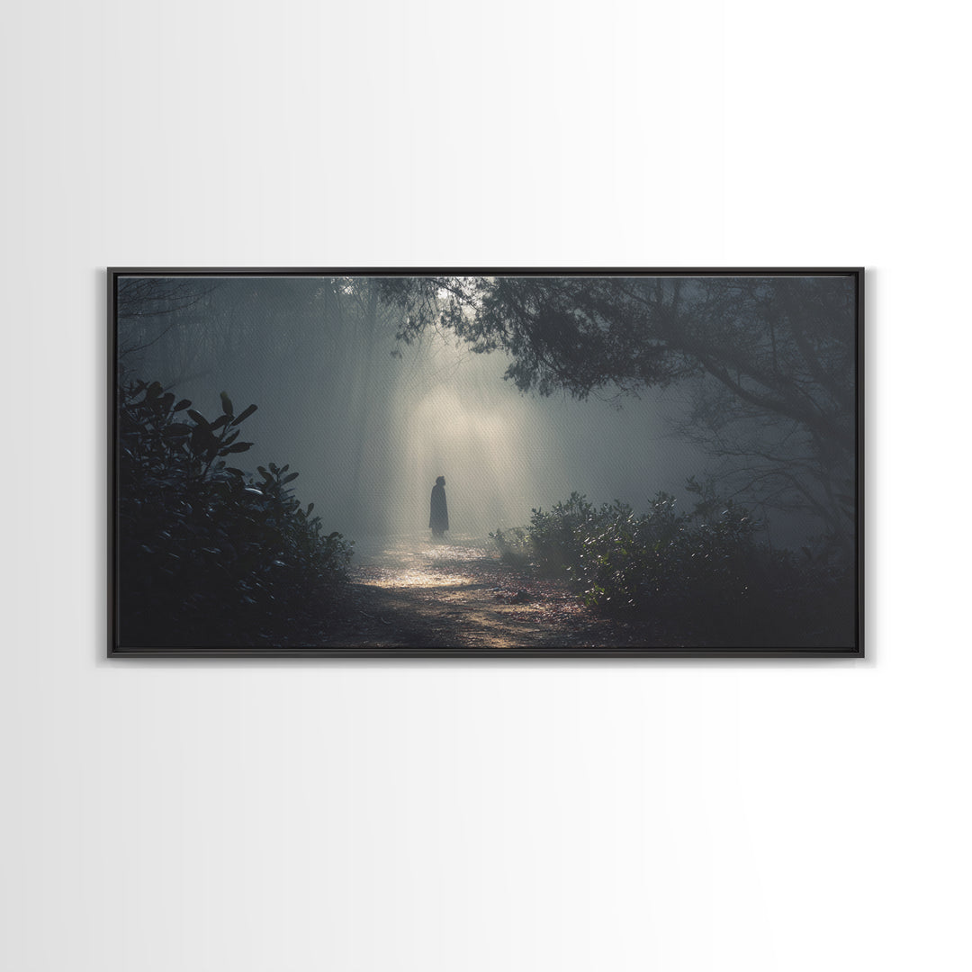 Shadowed Path – Framed Canvas Print – Moody Christian Art – Christian Wall Art – Jesus Painting – Retro Christmas Art